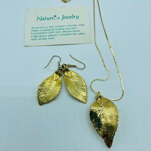 Gold Plated Leaf Necklace and matching Earrings